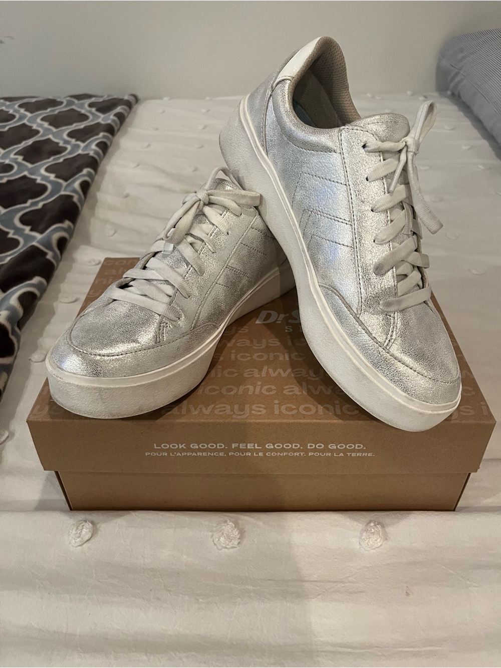 Dr Scholls Madison Silver Platform Lace-Up Women's Sneakers